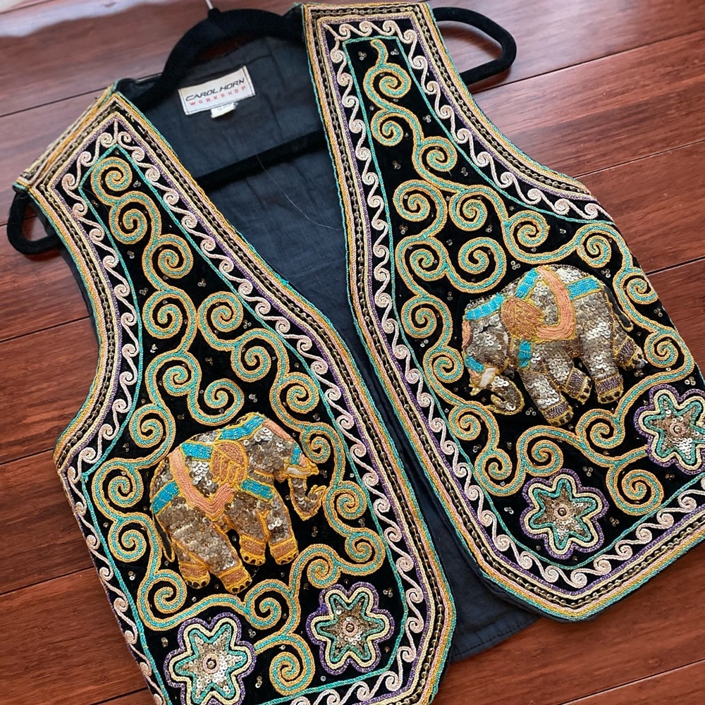 Vintage 1970s Carol Horn Elephant Sequin Vest